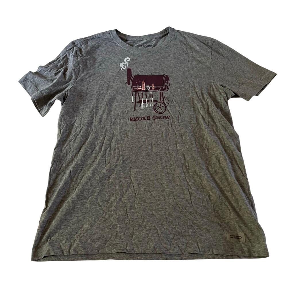 NWT Life Is Good Smoke Show Grilling BBQ Grey T Shirt Men's Sz L
